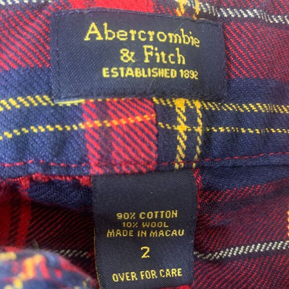 Abercrombie and Fitch Size 2 Red Plaid Mini Skirt Y2K Vintage Cotton Wool Blend - Picture 4 of 5